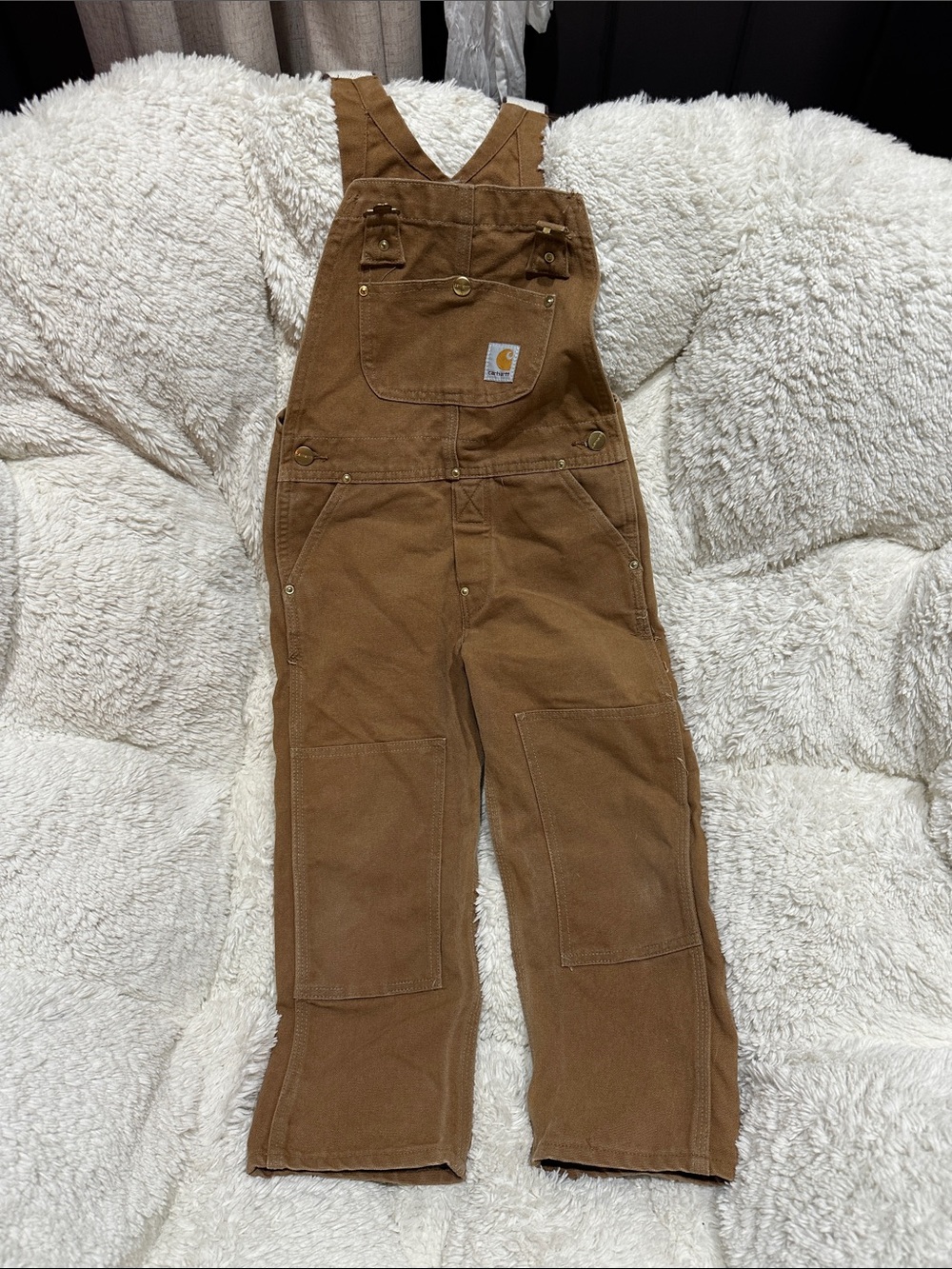 Carhartt Kids Tan Brown Canvas Overalls with Pocket Patch